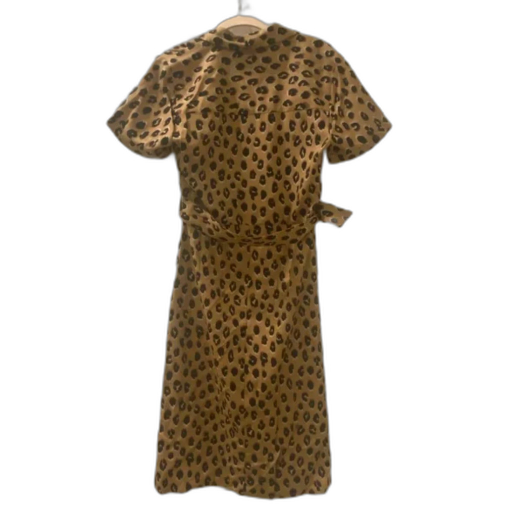 A New Day Women's XS Cheetah Print Belted Midi Shirt Dress Brown Leopard Satin - Picture 4 of 7